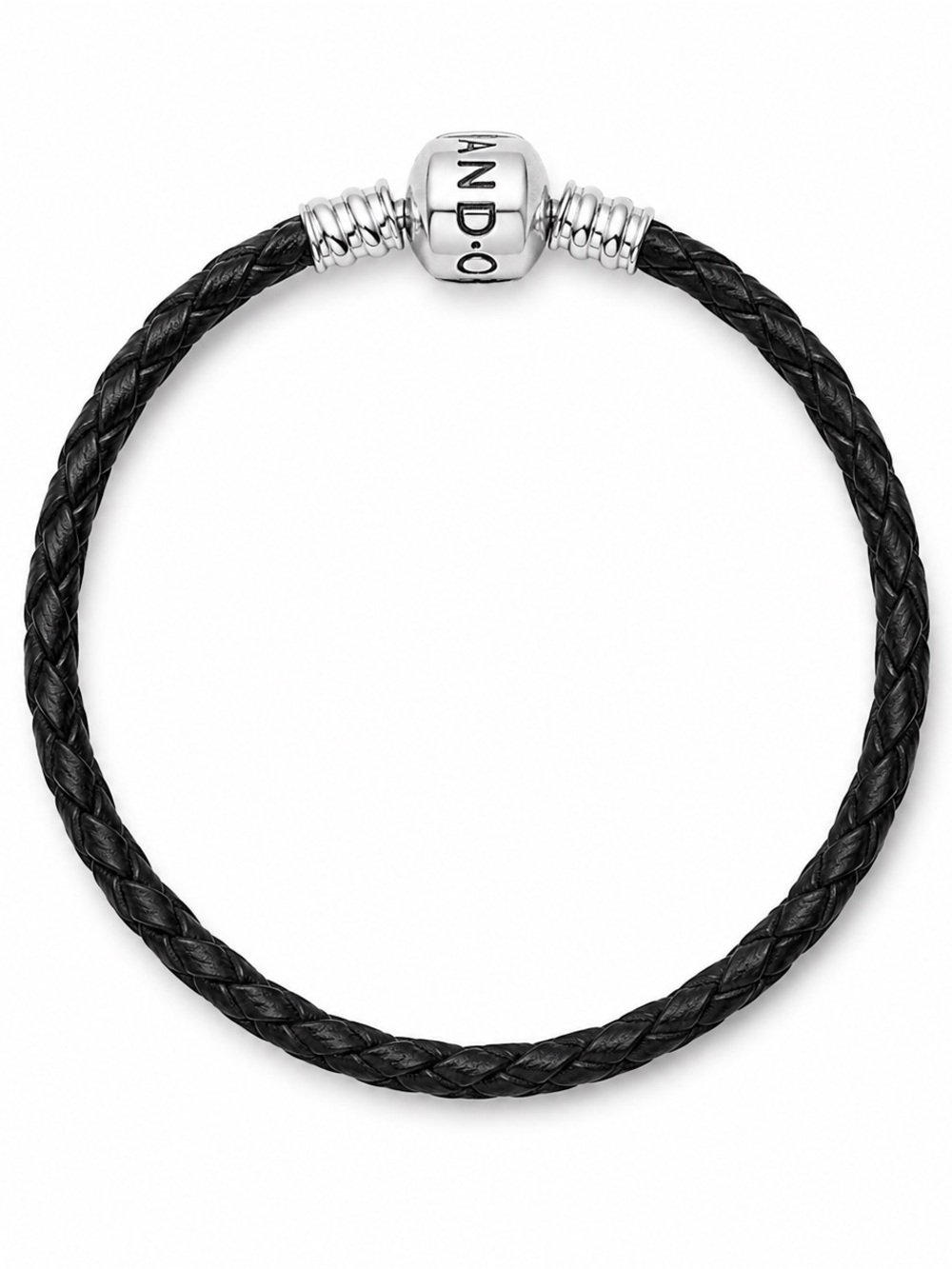 Pandora Black Braided Leather Bracelet with Silver Clasp